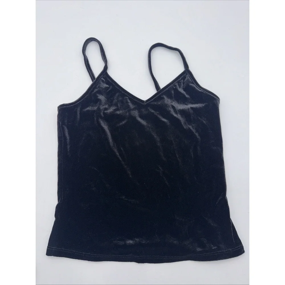 Garage Y2K Black Velvet Whimsigoth Cropped Camisole Tank Top Gothic Size P Small